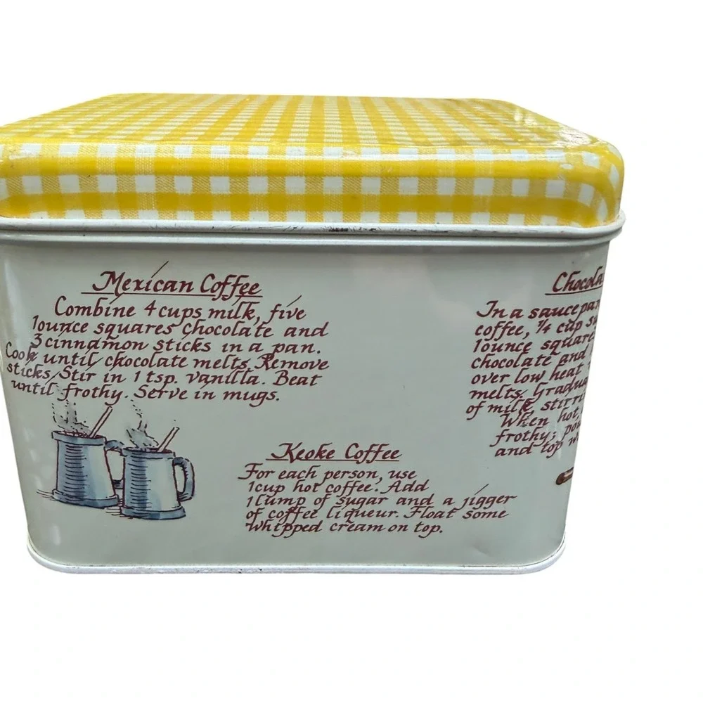 Vintage 4 Pc Metal Canister Set Recipe Flour Sugar Coffee Tea Yellow Gingham